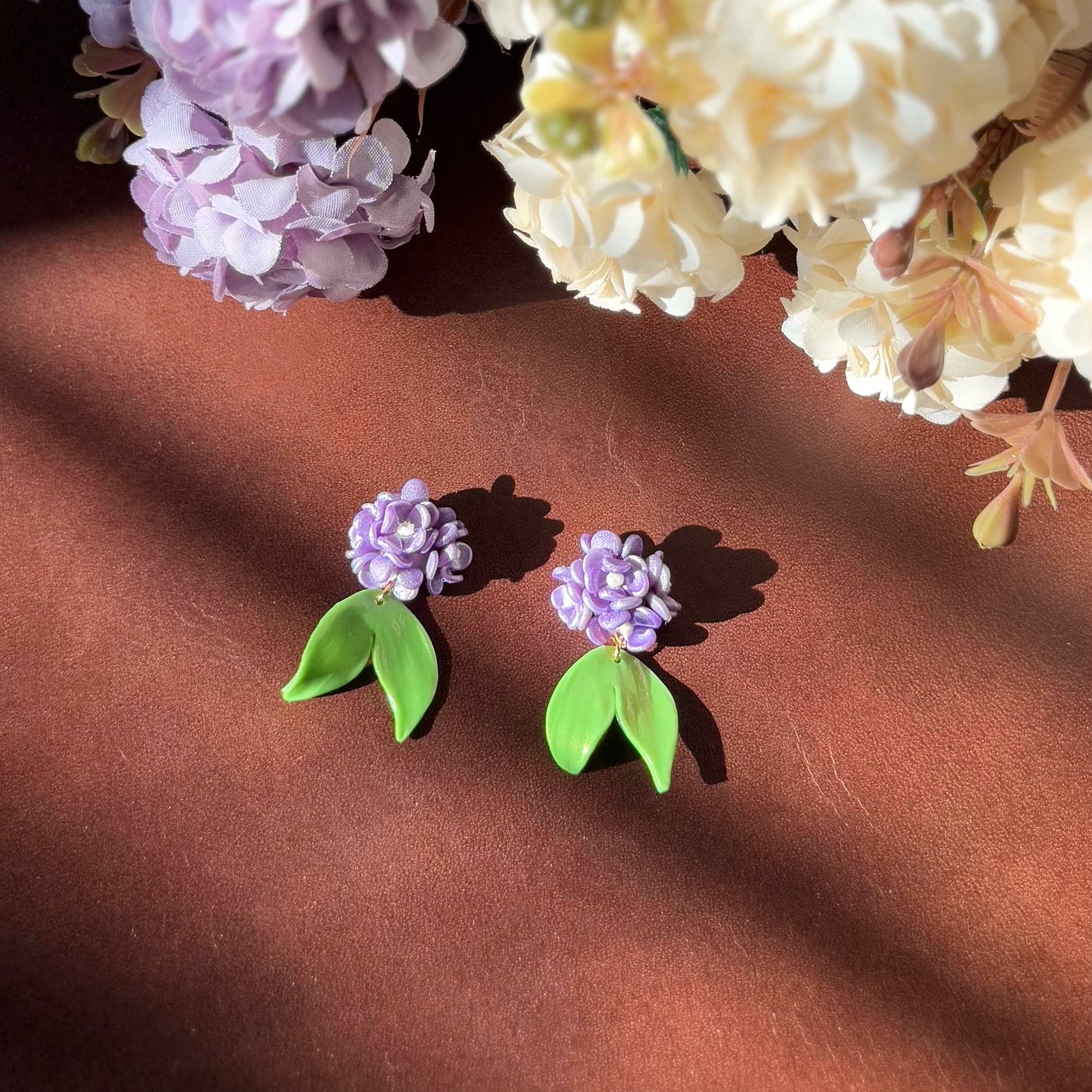 14K Gold-filled Hand-sculpted Floral Earrings - Hydrangea Blossom