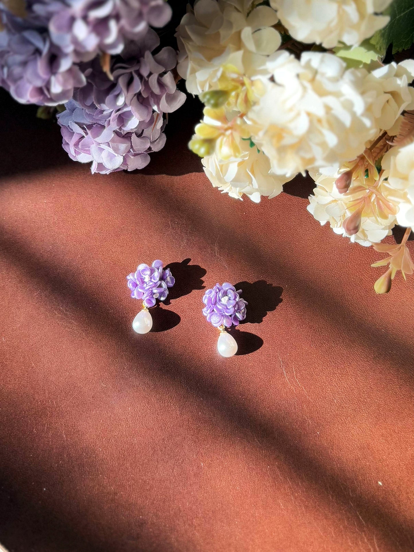 14K Gold-filled Hand-sculpted Floral Earrings - Hydrangea Blossom