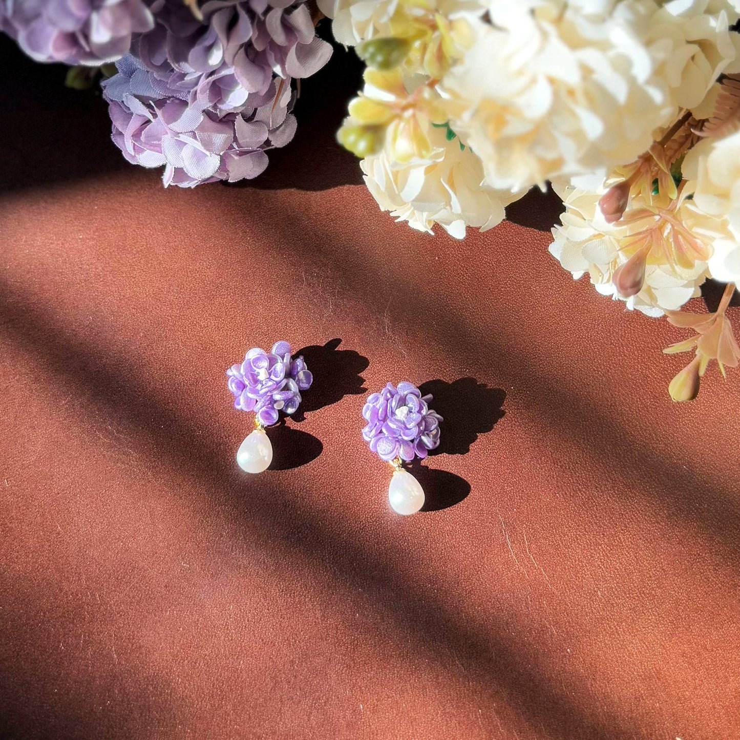 14K Gold-filled Hand-sculpted Floral Earrings - Hydrangea Blossom