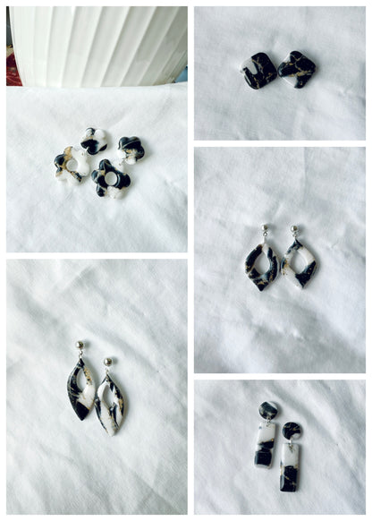 Marble Effects Earrings - Black & Gold